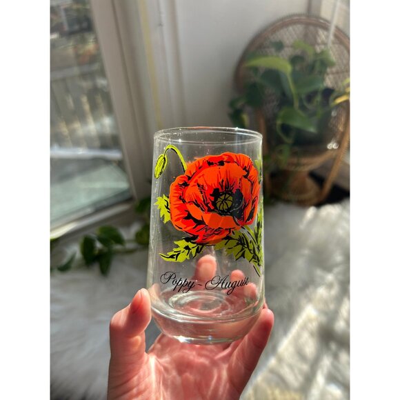 Vintage brockway flower of the month vintage glass cup - poppy august birthday - Picture 5 of 6